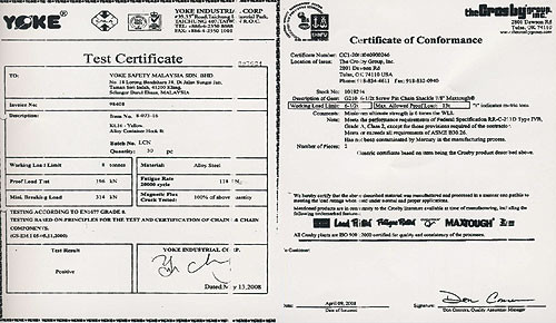 Tooling Certificates