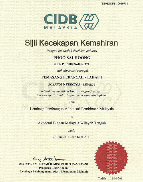 LP Hoong Certificate from CIDB